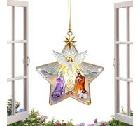 Christmas Tree Ornaments - Glass Angel Star Pendant Suncatcher Decoration Piece | Hanging Ornament Set For Family Home Door Car Party Garland Branch Branch Display Festive Holiday Decor