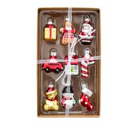 Christmas Tree Ornaments - Glass Snowman Santa Set for Holiday Decor | 9 Piece Winter Embellishments with Shiny Finish for Living Room Balcony Bedroom Windowsill Wall Seasonal Display, 8.4 inches
