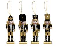 Christmas Tree Ornaments, Nutcracker Figurines, Christmas Nutcracker Ornament Set, 4 Wooden Nutcracker Figurines in Black and Gold, 5.12 inches for Festive Decor for Tree and Window Sill Display