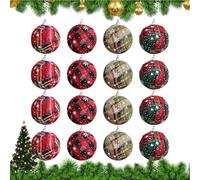 Christmas Tree Ornaments Set - 16 Piece Plaid Fabric Decoration, Long Lasting Holiday Pendants | Portable Home Bedroom Retail Store Window Display Apartment School Parrty Seasonal Hanging Decor