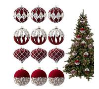 Christmas Tree Ornaments Set - Glitter Balls, 12pcs Rhinestone Flocked Christmas Balls | Cute Glitter Ornaments for Tree Home Wall Living Room Window Fireplace Shop Party Décor Modern Seasonal Display