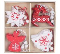 Christmas Tree Ornaments Set of 12 | Wooden Hanging Pendants for DIY Holiday Decor | Unique Designs for Home/Party/Gifts | 5.3 Inch Handmade Decorations