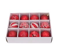 Christmas Tree Ornaments | Shatterproof Plastic Balls for Holiday Decorations/Family Parties/Birthday | 12 - Pack Colorful Decor Balls, Lightweight & Sturdy (Red)