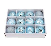 Christmas Tree Ornaments | Shatterproof Plastic Balls for Holiday Decorations/Family Parties/Birthday | 12 - Pack Colorful Decor Balls, Lightweight & Sturdy (Blue)