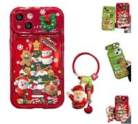 Christmas Tree Pendant Flip Mirror Case Cover for iPhone 17 16 15 14 Pro MAX,Shockproof Festive Protective Phone Case with Built-in Mirror and 3D Christmas Tree Charm (Red, for 14 Pro)