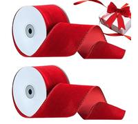 Christmas Tree Ribbon - 2 Rolls Wired Ribbon, DIY Bow Garland | Christmas Ribbons, Versatile Holiday Decoration, For Home, Car, Party, Office, Yard,Tables, Chairs, Balusters
