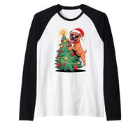 Christmas Tree Staffordshire Bull Terrier Sunglasses Staffy Camiseta Manga Raglan