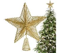 Christmas Tree Star Topper Lights | Trees Glittered Treetop Lamp Ornament | Spiral Base Shatterproof Sparkling Festival Home Decor for Outdoor Indoor Vintage Farm