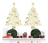 Christmas Tree Stickers | 2 Pack Christmas Tree Stickers, Golden ChristmasWall Sticker,Reusable | For Decorations Gold Wall, Door, Display Case