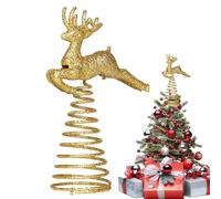 Christmas Tree Topper | ABS Gold Deer Figurita Ornament | Cute Holiday Tree Decor Accent | Festive Seasonal Display Piece | Christmas Topper For Living Room Bedroom Mantle Window Entryway Classro