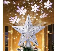 Christmas Tree Topper Lighted Star, Tree Toppers With Led Rotating Snowflake Projector Lights, Magic Rotating Projector, 3D Hollow Silver Star Snow Tree Topper, For Christmas Tree Decorations, LJJY-