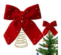 Christmas Tree Topper, Red Large Ornament, Velvet Bow Christmas Tree Decoration With Elegant Design, Festive Holiday Decor for Indoor Outdoor, Party Home Mantle Table Shelf, Farmhouse Offices Patio