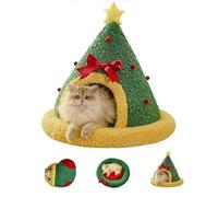 Christmas Tree Triangle Cat Cave Bed,Christmas Stocking,Removable & Washable Winter Bed for Cats & Small Dogs, Cozy Hideaway for Sleeping, Napping, and Playing
