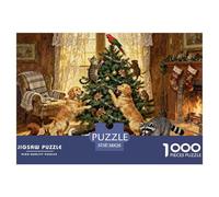 Christmas Tree Trimming Party Puzzle De Madera Impermeable Puzzles De 1000 Piezas para Adultos Desafiante Y Estimulante Rompecabezas para Decoración del Hogar