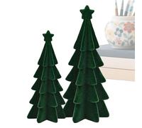 Christmas Tree with Star - Velvet Tree Figurines, 2PCS Green Mini Trees, Flocked Resin Christmas Trees | Holiday Decoration Set | Small Desktop Ornaments for Fireplace, Shelf, Mantel, Home, Office
