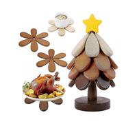 Christmas Tree Wooden Trivets Set, Hot Pot & Pan Protectors, Wooden Coasters for Bowls, Teapots, Plates