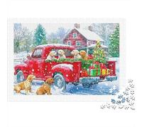 Christmas Truck Dogs Colourful Puppies in Red Truck 1000 Pieces Adult Jigsaws For Adults & Kids Fun Rainy Day Activity 38x26cm/1000pcs