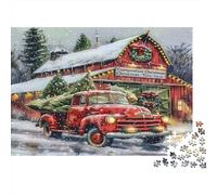 Christmas Truck Farm 100% Recycled Cardboard Red Truck & Barn 1000 Piece Jigsaw Puzzles Adults and Children Beautiful Decoration 52x38cm/1000pcs