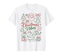 Christmas Vibes Festive Holiday Doodle Santa Tree Rindeer Camiseta