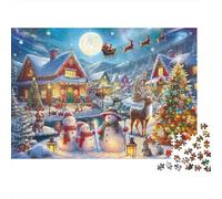 Christmas Village Scene 100% Recycled Cardboard Santa Sleigh Over Town 1000 Piece Adult Jigsaws For Adults & Kids Fun Home Activity 52x38cm/1000pcs