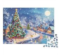 Christmas Village Scene 100% Recycled Cardboard Tree by Moonlit Lake 1000Pc Jigsaw Puzzles Adults Unique Classic Educational Games 52x38cm/1000pcs
