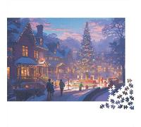 Christmas Village Scene Colourful Night City Christmas 1000 Pieces Puzzle for Adults Unique Classic Educational Games 38x26cm/1000pcs