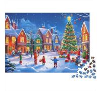 Christmas Village Scene Colourful Night Town Christmas 1000 Pcs Jigsaw Puzzles Adults Beautiful Decoration Puzzle Birthday Gift 38x26cm/1000pcs