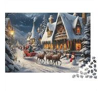 Christmas Village Scene Colourful Reindeer Sleigh Village 1000 Pieces Jigsaws Adults Beautiful Decoration Home Activity 52x38cm/1000pcs