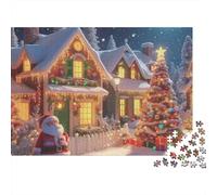 Christmas Village Scene Colourful Santa at Cozy House 1000 Pieces Jigsaws Adults and Children Fun Activity for Rainy Days 52x38cm/1000pcs