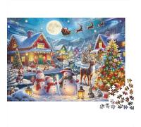 Christmas Village Scene Colourful Santa Sleigh Town 1000 Pieces Jigsaws Adults and Children Fun Activity for Rainy Days 38x26cm/1000pcs