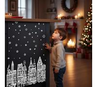 Christmas Village Stickers, Large White Snowy Village Window Clings for Glass Windows, Non-Adhesive Reusable Christmas Window Decals with Snowflakes & Winter Houses for Holiday Home Decor (Style E)