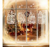 Christmas Village Stickers, Large White Snowy Village Window Clings for Glass Windows, Non-Adhesive Reusable Christmas Window Decals with Snowflakes & Winter Houses for Holiday Home Decor (Style A)