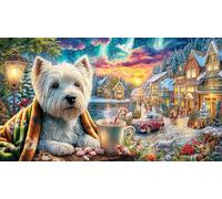 Christmas-Village-with-Dog-and-Northern-Lights 1000 Piezas Puzzle Educativo Papel Reciclado Juego Familiar Desafiante para decoración Mural y Regalos 38x52/1000pcs