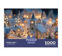 Christmas Village with Snow-Covered 1000 Stück Ökopapier Puzzle Snowy Christmas Village Lebendige Bilder Familienspiel Puzzles Als Geburtstagsgeschenke 70x50cm/1000pcs