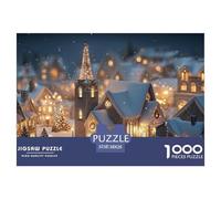 Christmas Village with Snow-Covered 1000 Stück Ökopapier Puzzle Snowy Christmas Village Stressabbau Kreatives Spiel Puzzles Als Geburtstagsgeschenke 38x26cm/1000pcs