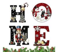 Christmas Wall Art | 4 piezas Wooden Letter Set | Tree Decor For Home | Natural Wood, Pre-Drilled Hanging Slots | 4-Piece Christmas Wall Art Ornaments | Rustic Letter Tree & Snowman Signs Add