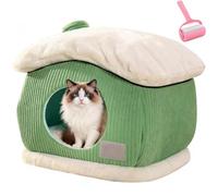 Christmas Warm Cat House,Cute Winter Indoor Cat Bed,Anti-Slip Washable Cozy Soft Pet House with Removable Cushion,Holiday Plush Pet Nest for Cats Small Dogs (Green, M:34*34*28cm/13.3*13.3*11in)
