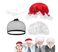 Christmas Wig, Granny Costume Wig, Lady Costume Hat, Christmas Dress Up Wig, Christmas Party Glasses, Christmas Costume Set, Hat, Wig, Hair Net, and Glasses for Christmas Dress Up Party