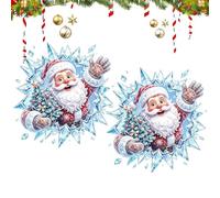 Christmas Window Clings - 2 Pieces Ice Crystal Hole Festival Decals Static | Transform Your Glass Surfaces Into A With A 2-piece Set Of Static-cling Ice Crystal And Santa Decals Design