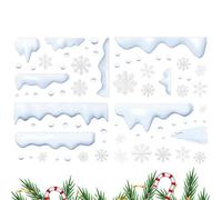 Christmas Window Decorations - 4 PC Hanging Printed Glass Stickers, Snow & Ice Christmas Clings, Holiday Decoration | Waterproof Reusable Static Decals Art For Home Glass Classroom Festive