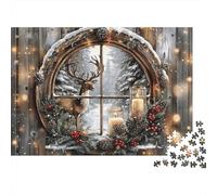 Christmas Window Scene Colourful Wreath Window Scene 1000 Pcs Jigsaw Puzzles Adults Brain Development Classic Educational Games 38x26cm/1000pcs