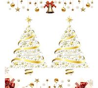 Christmas Window Stickers - Golden Tree Clings, 2PCS PVC Electrostatic Golden Christmas Tree Door Clings | Extra Large Gold Glass Stickers for Kitchens, Bedrooms, Nursery, Classroom, Holiday Decor