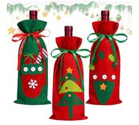 Christmas Wine Bags | Juego de 3 botellas de vino de fieltro, hechas a mano, bolsas de botellas con cadena, fundas festivas para aperitivos y aperitivos navideños, cubiertas de vino