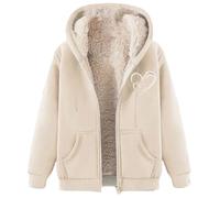 Christmas Women's Fleece Lined Zip up Hoodie, Thickened Fleece Hooded Jacket, Keep Warm in Autumn and Winter (Apricot,3XL)