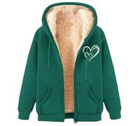 Christmas Women's Fleece Lined Zip up Hoodie, Thickened Fleece Hooded Jacket, Keep Warm in Autumn and Winter (Green,L)