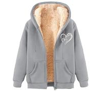 Christmas Women's Fleece Lined Zip up Hoodie, Thickened Fleece Hooded Jacket, Keep Warm in Autumn and Winter (Light Gray,L)