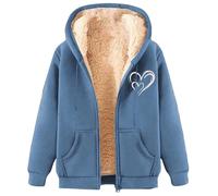 Christmas Women's Fleece Lined Zip up Hoodie, Thickened Fleece Hooded Jacket, Keep Warm in Autumn and Winter (Mist Blue,3XL)
