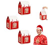 Christmas Wonderland Cottage Gift Box, 3D Pop Up Christmas House Gift Boxes with Handle, Paper Treat Boxes for Holiday Party Favors, Cookie Candy Packaging, Festive Goodie Bags Decorations (Red3PCS)