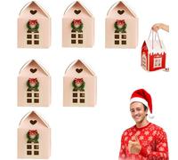 Christmas Wonderland Cottage Gift Box, 3D Pop Up Christmas House Gift Boxes with Handle, Paper Treat Boxes for Holiday Party Favors, Cookie Candy Packaging, Festive Goodie Bags Decorations (Pink6PCS)