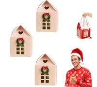 Christmas Wonderland Cottage Gift Box, 3D Pop Up Christmas House Gift Boxes with Handle, Paper Treat Boxes for Holiday Party Favors, Cookie Candy Packaging, Festive Goodie Bags Decorations (Pink3PCS)